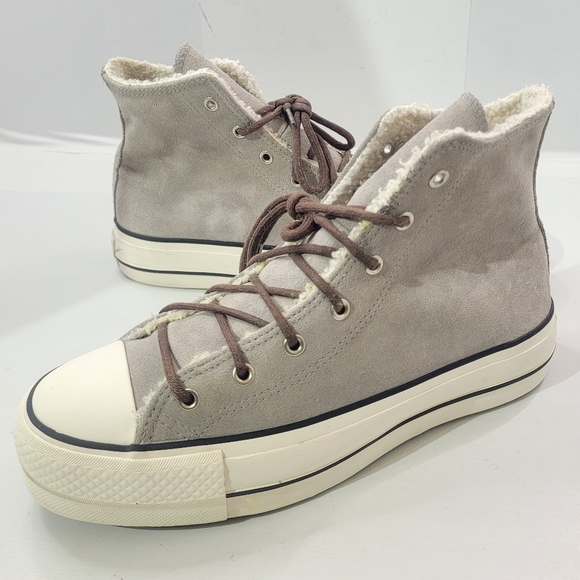 CONVERSE CTAS PLATFORM HIGH WOMEN'S SIZE 8 GREY SUEDE SHERPA A1 - Picture 15 of 15